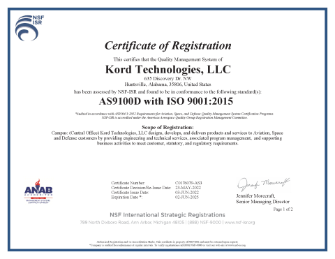 Certificate of Registration AS9100D – 1